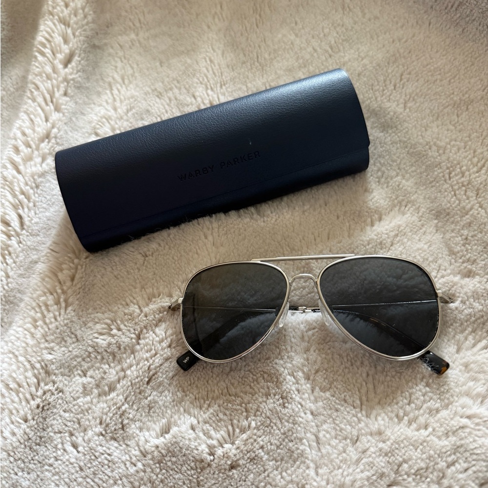 Warby Parker Raider Silver Aviator Sunglasses blue/gray tint w PRESCRIPTION